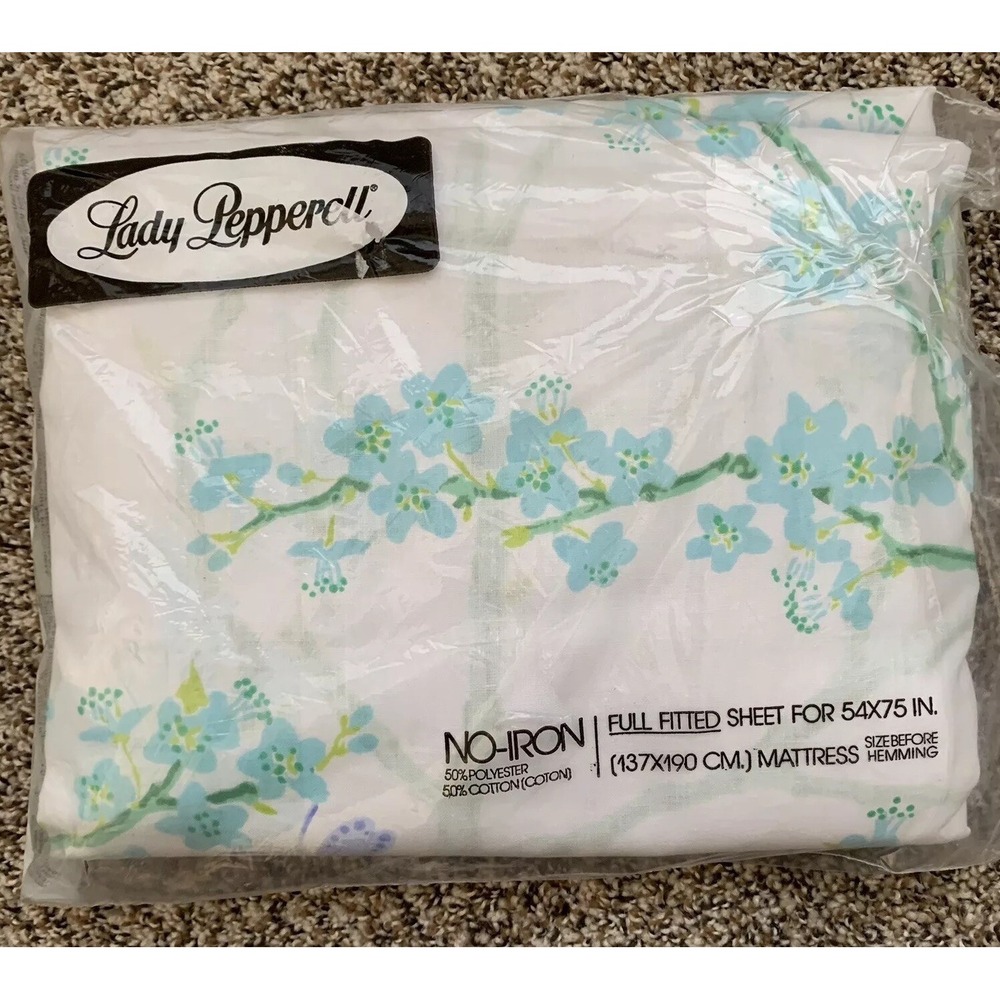 Vintage Lady Pepperell No Iron Muslin Full Fitted Sheet 54" x 75" NEW Butterfly